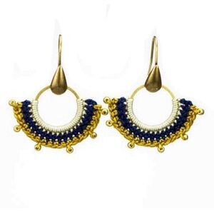 Gold and Blue Crochet Swing Earrings